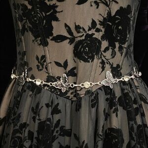 Black and silver color butterfly chain belt #224